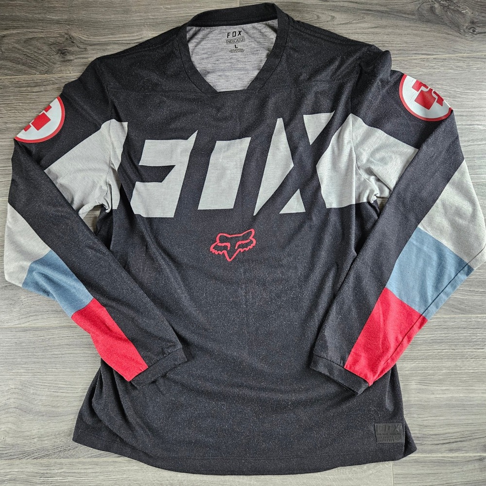 Fox Racing Indicator Patrol MTB Jersey Mens Large Black Grey Long Sleeve TruDri